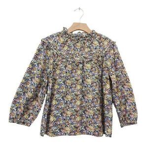 Universal Thread Blouse Womens XS Beige 3/4 Balloon Sleeve Shirred Neck Floral